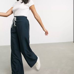 ASOS DESIGN lace up detail wide leg jogger in navy